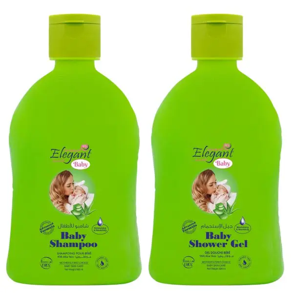Two bottles of baby shampoo and shower gel
