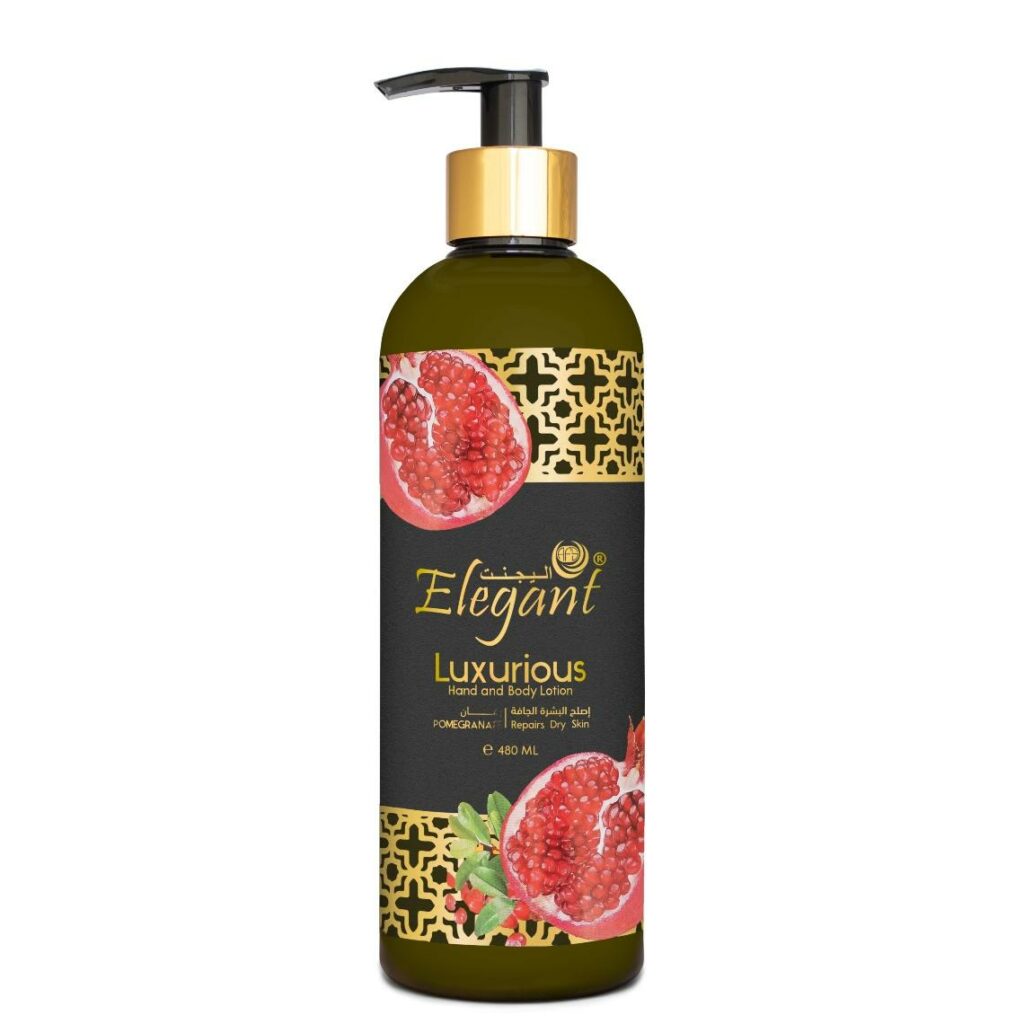 A bottle of Elegant hand and body lotion 