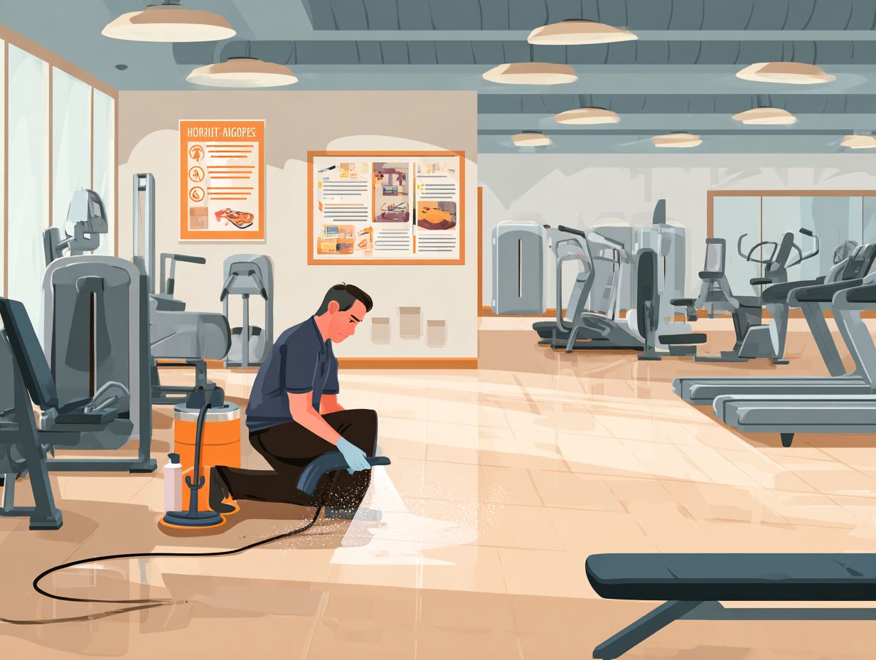 Coaches sanitizing sports equipment in a UAE gym environment