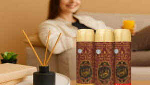 Amir Al Oud air fresheners displayed in a cozy living room.
